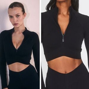 NWT Joja Exhale Long Sleeve Half-Zip Crop Top, Midnight Black, Sizes XS, S, & M